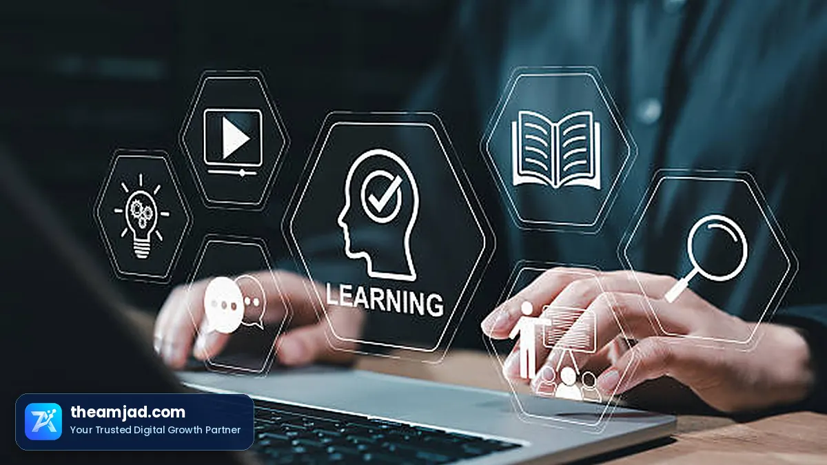 SEO course: student learning search engine optimization on a laptop